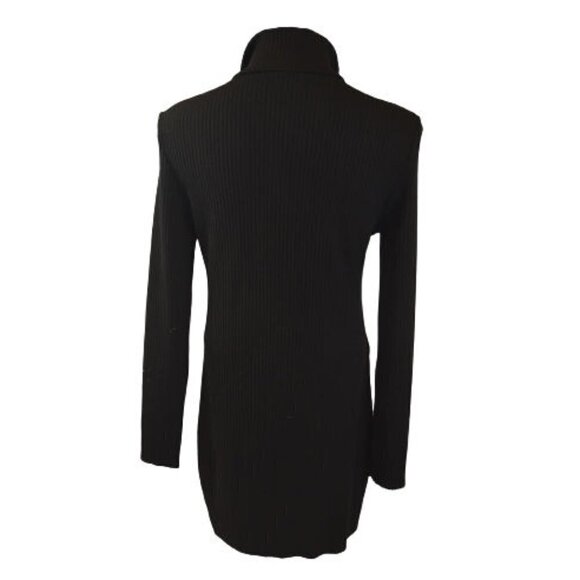 TOPSHOP Ribbed Zipper Neck Long Sleeve Black Bodycon Dress 12 - Picture 2 of 3